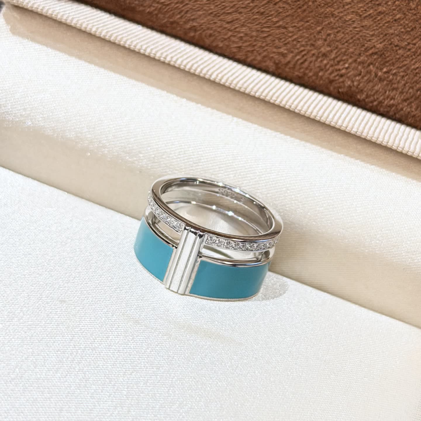 Tiffany & Co. Blue Enamel Ring with Diamonds